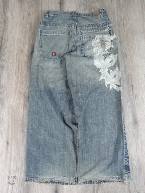 JNCO spodnie jeansowe dragon z super washem 2000s baggy
