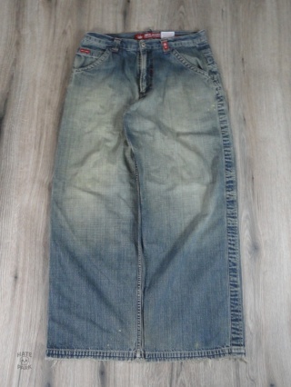 JNCO spodnie jeansowe dragon z super washem 2000s baggy