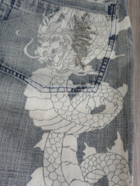 JNCO spodnie jeansowe dragon z super washem 2000s baggy