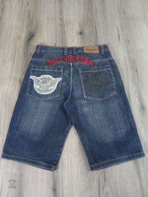 Raw blue jorts z czaszką graffiti tag 2000s