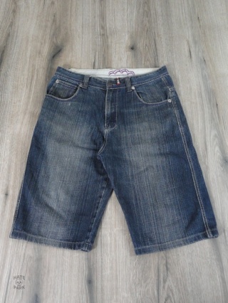 Raw blue jorts z czaszką graffiti tag 2000s
